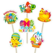 Easter Cupcake Toppers Set 24 Pcs, Colorful Easter Decorations with Bunny, Chick, Egg Designs for Party Supplies
